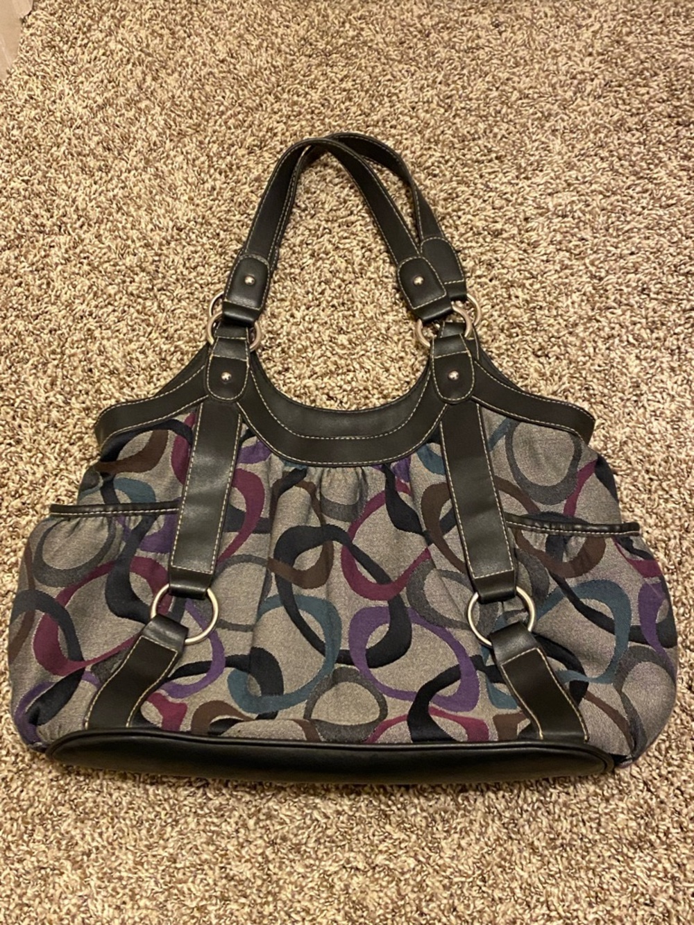 Vintage Rosetti Multicolor Circle Pattern Shoulder Bag with Black Trim - Picture 6 of 12